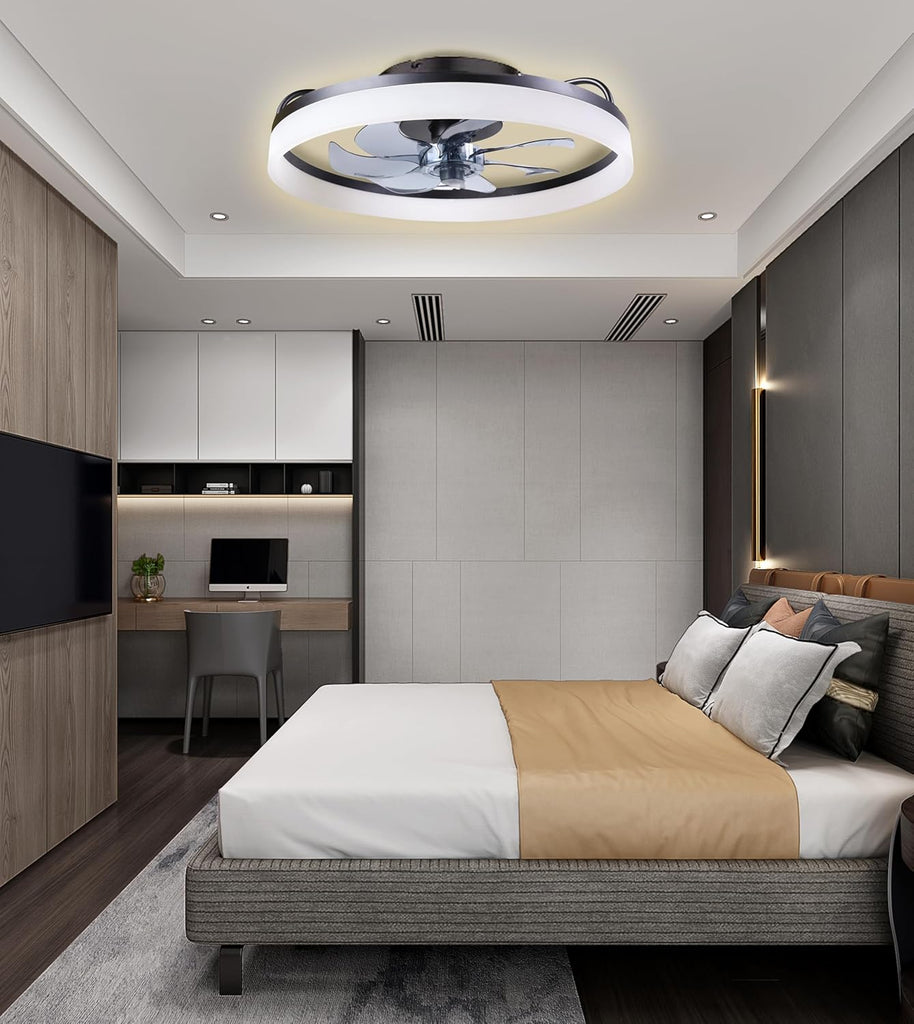 Ceiling Fans with Lights and Remote, 20" Modern Low Profile Ceiling Fan with Light, Stepless Color Temperature Change and 6 Speeds for Bedroom, Kids Room and Living Room (Black) A101-B0D297458G