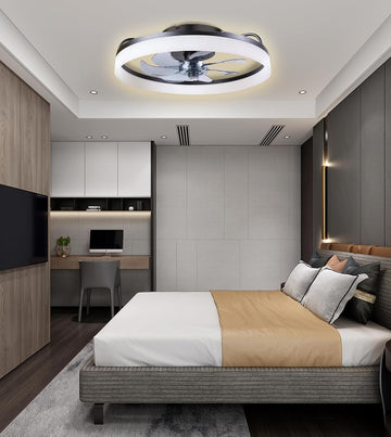 Ceiling Fans with Lights and Remote, 20" Modern Low Profile Ceiling Fan with Light, Stepless Color Temperature Change and 6 Speeds for Bedroom, Kids Room and Living Room (Black) A101-B0D297458G
