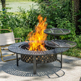 47 Inch Fire Pit with 2 Grills, Wood Burning Fire Pits for Outside with Lid & Poker, BBQ& Outdoor Firepit & Round Metal Table 3 in 1 for Patio - Image 2