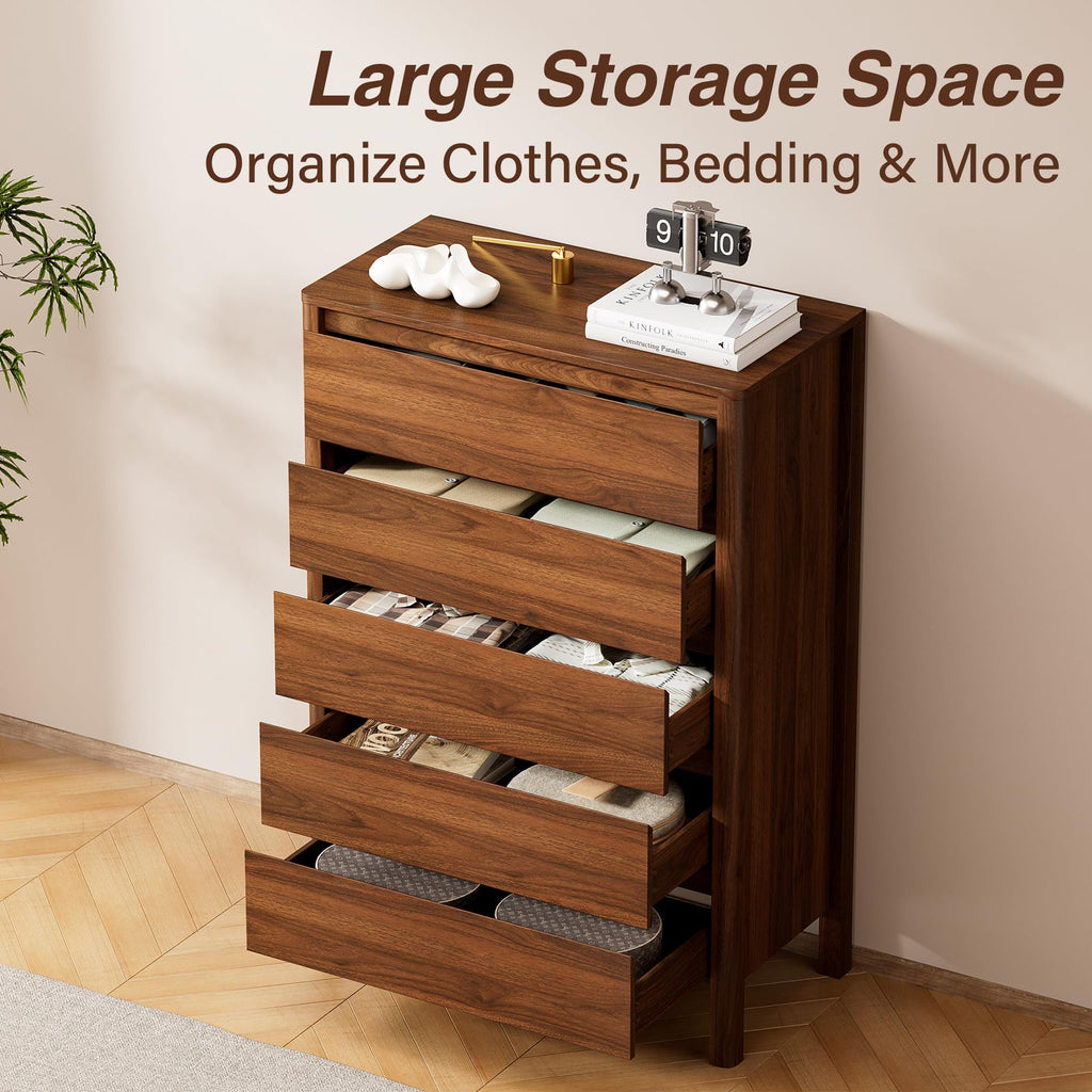 45" Tall 5 Drawer Wood with Legs, Walnut