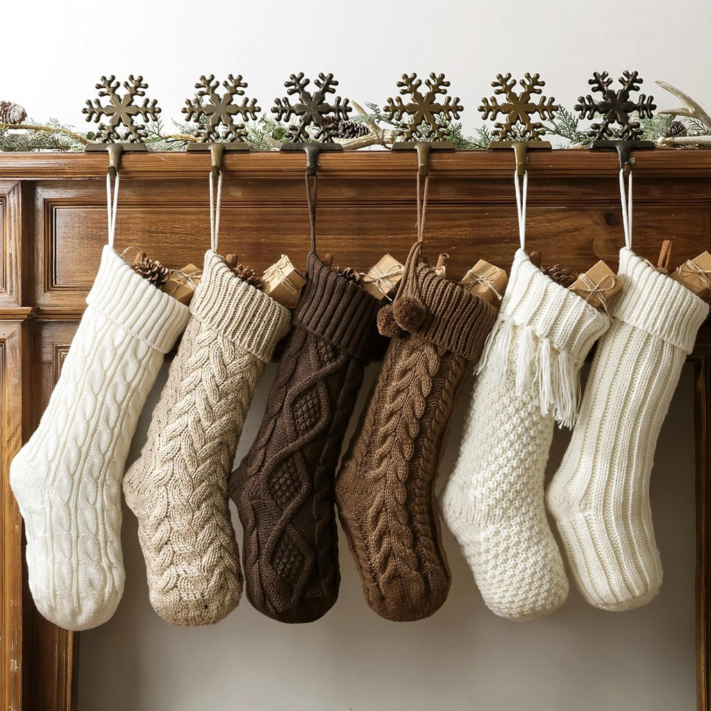 Farmhouse Knitted : 6 Pack 18 Inch Earth Tones Christmas Stockings, Rustic Cozy Hanging Xmas Stockings Decorations - Set of 6