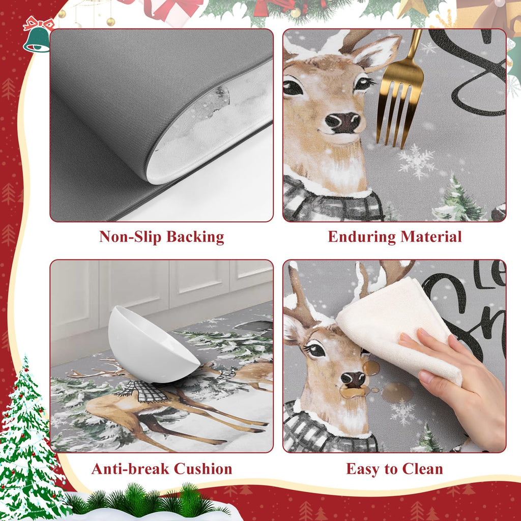 Christmas Kitchen Rugs Set of 2 Forest Reindeer 17x27.5+17x47