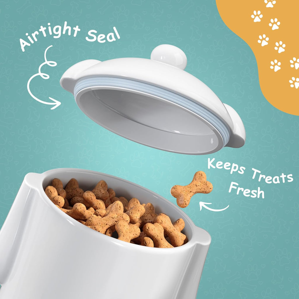 Airtight Ceramic Pet Treat Jar Set of 2 White (Dog & Cat)