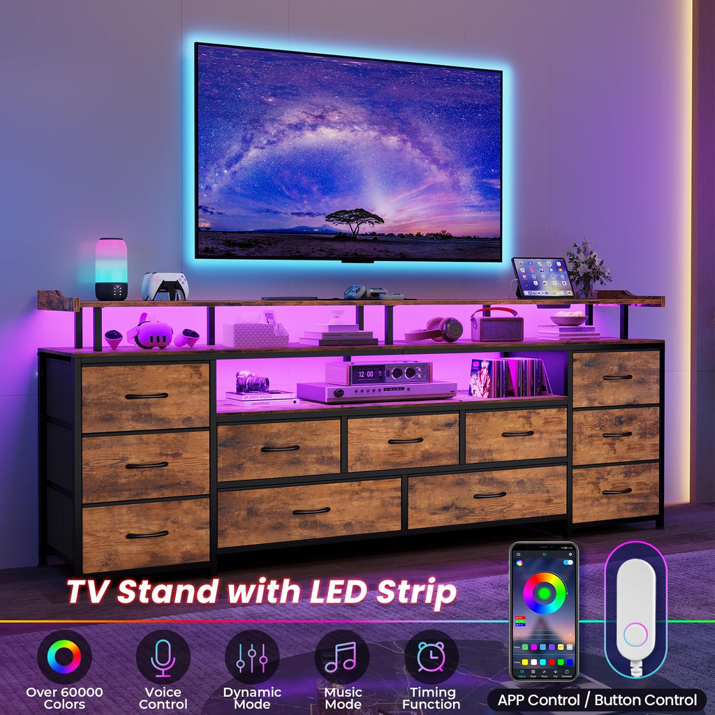TV Stand for 65 Inch TV, 63" W Long Dresser, Rustic Brown