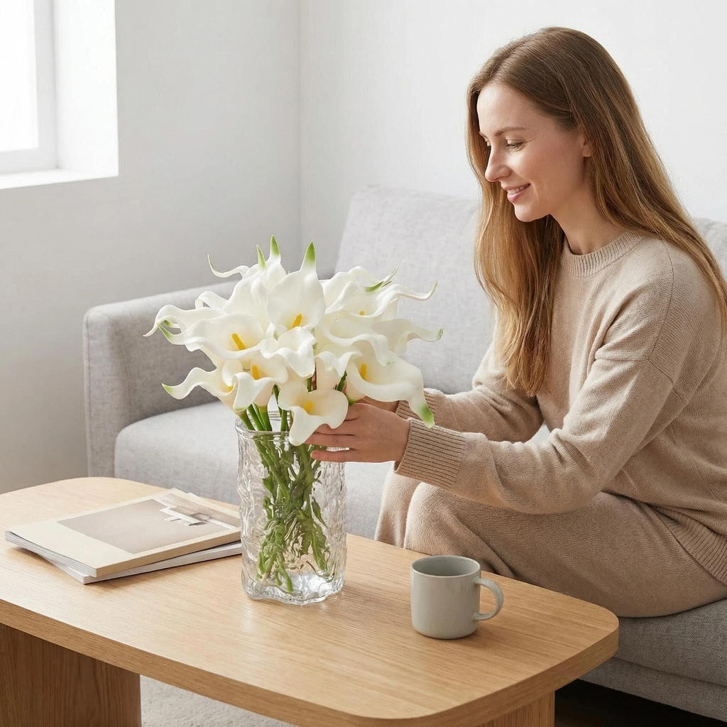 30 Stems Real Touch Calla Lily Artificial Flowers, 15.7in White Faux Calla Lilies with PU Blooms and Bendable Stems