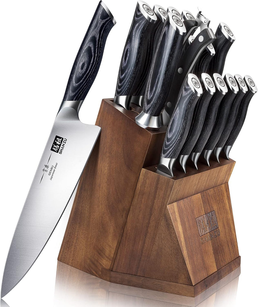 Knife Sets with Block, Knife Block Set, Japanese Super Steel Kitchen Knife Sets with Removable Block & K133 Ergonomic