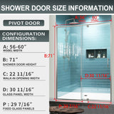 56-60" W x 71" H Piovt Swing Glass Shower Door