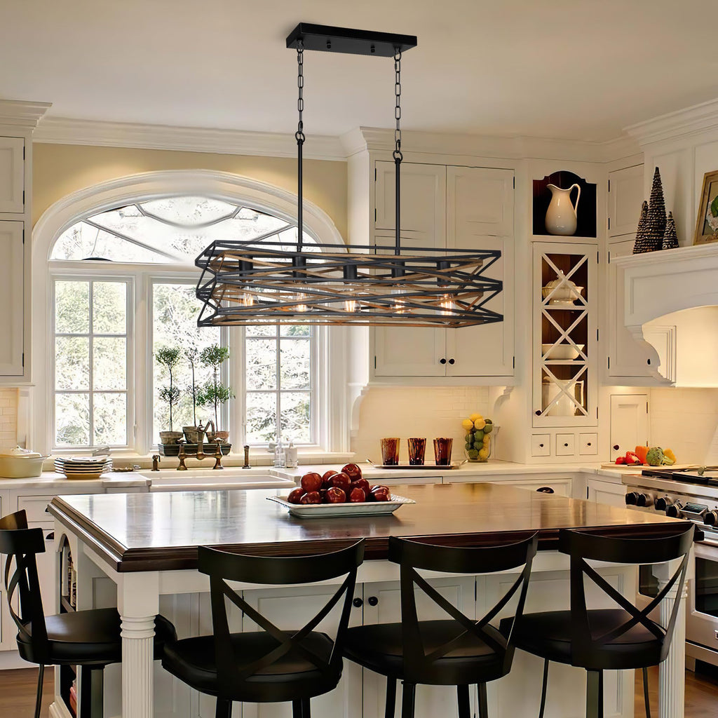 33.5''Farmhouse Dining Room Light Fixture, 5-Light Kitchen Island Lighting, Industrial Chandelier Over Table