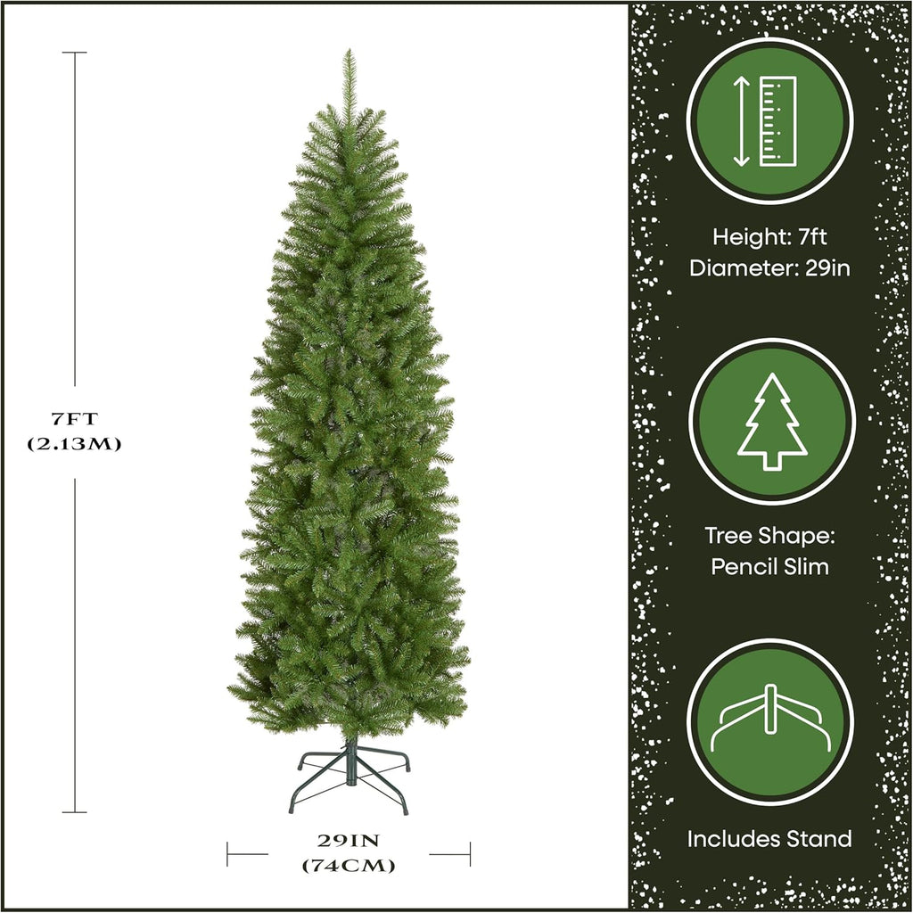 Tree Company 7ft Unlit Kingswood Fir Slim Christmas Tree | 892 Tips, Includes Stand, Artificial, Green
