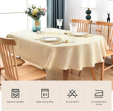 Shiny Oval Jacquard Tablecloth 60 x 102 Inch Beige Floral Countryside Leaves Damask Patterns Table C
