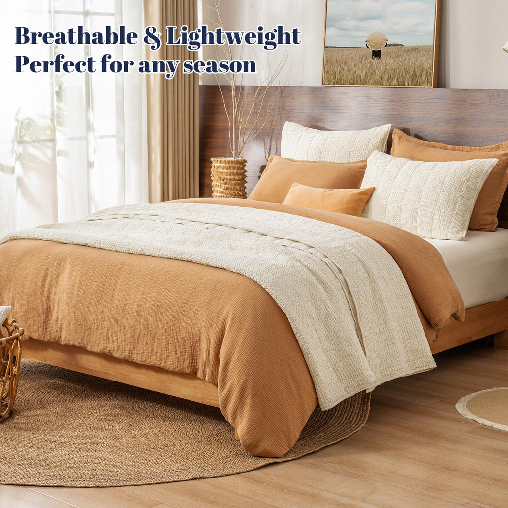 Enzyme-Washed Waffle Quilt Set (106"x90") - 100% Cotton Cover, 3PCS Soft Lightweight Square Quilted Bedspread