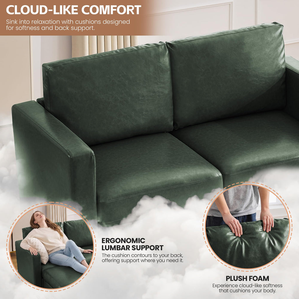 Modular Sectional Couch, 107" Faux Leather Storage 4 Seat Sofa, Green