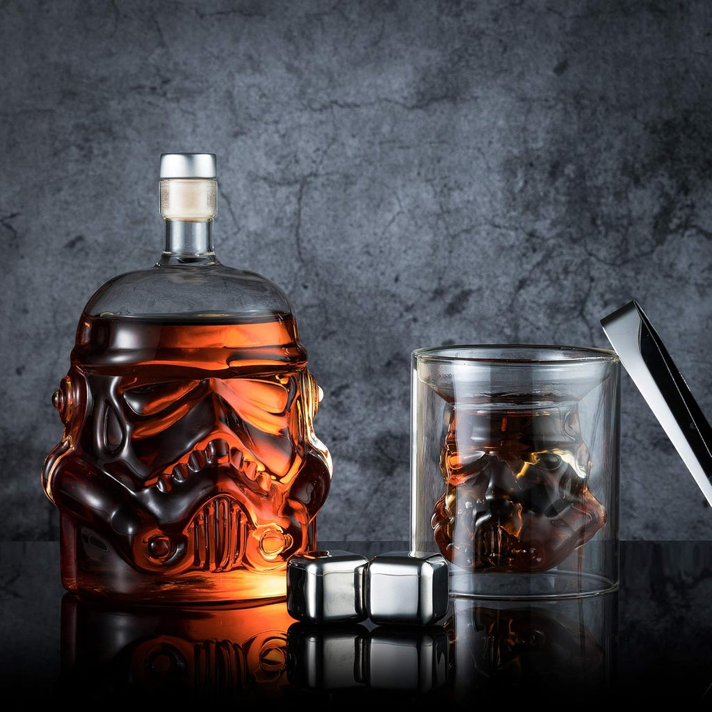 Whiskey Decanter Set Transparent Creative with 2 Glasses,Gifts for Men,Whiskey Flask Carafe Decanter with 4 Whiskey