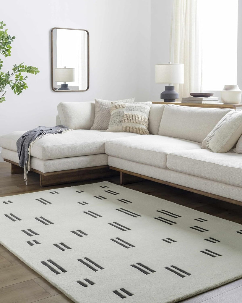 Yitta Wool Living Room, Bedroom Area Rug - Abstract Striped Geometric - Contemporary Modern Minimalist Scandinavian