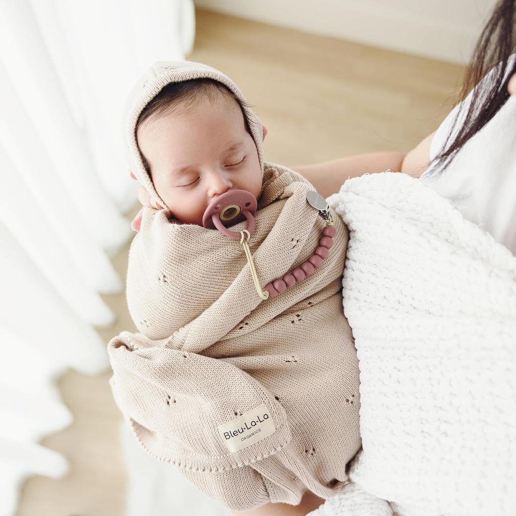 100% Luxury Organic Cotton Pointelle Knit Baby Quilt Blanket - Refined Lightweight Heirloom Nursery Essential