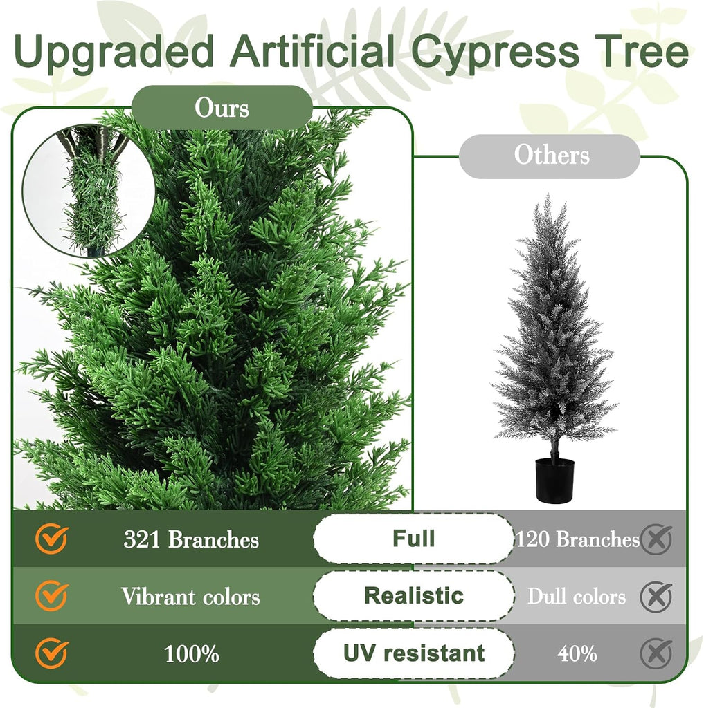 Artificial Cedar Topiary Trees Christmas Topiary Outdoor, 4ft Fake Shrubs Potted Plants Realistic Faux Cypress