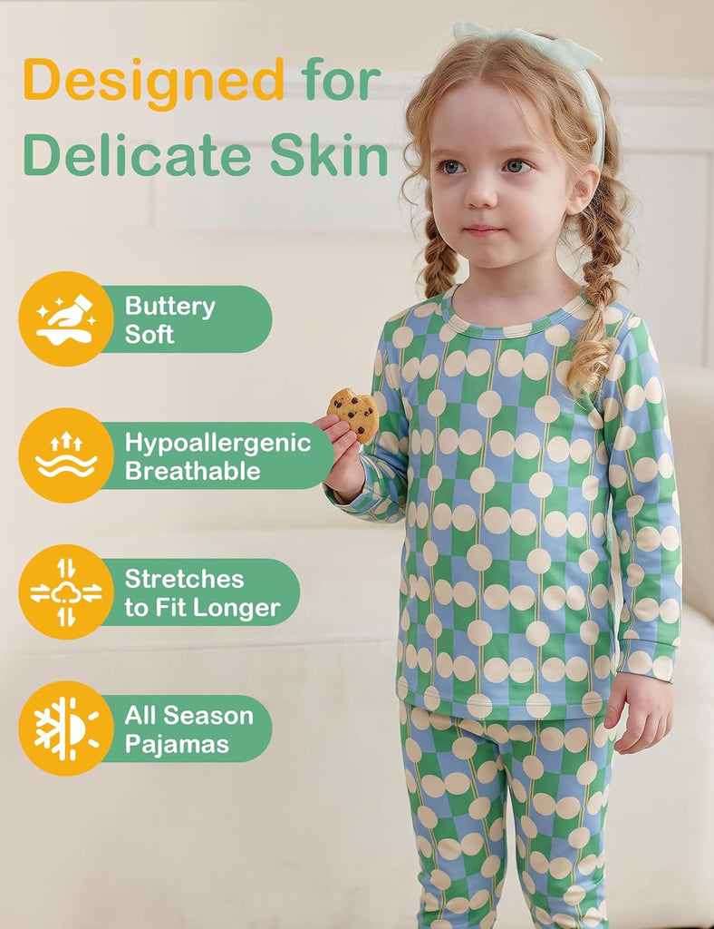 Bamboo Viscose Toddler Pajamas, 4 Piece Pjs for Kids Boys