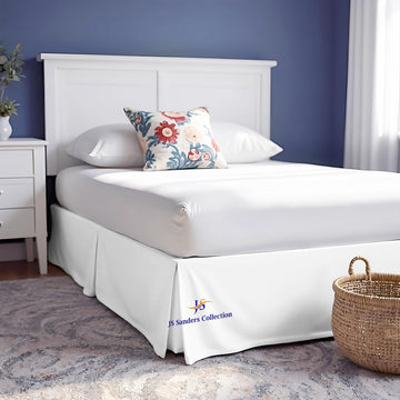 King Bed Skirt 16inch Drop Pleated Design Split Corners White