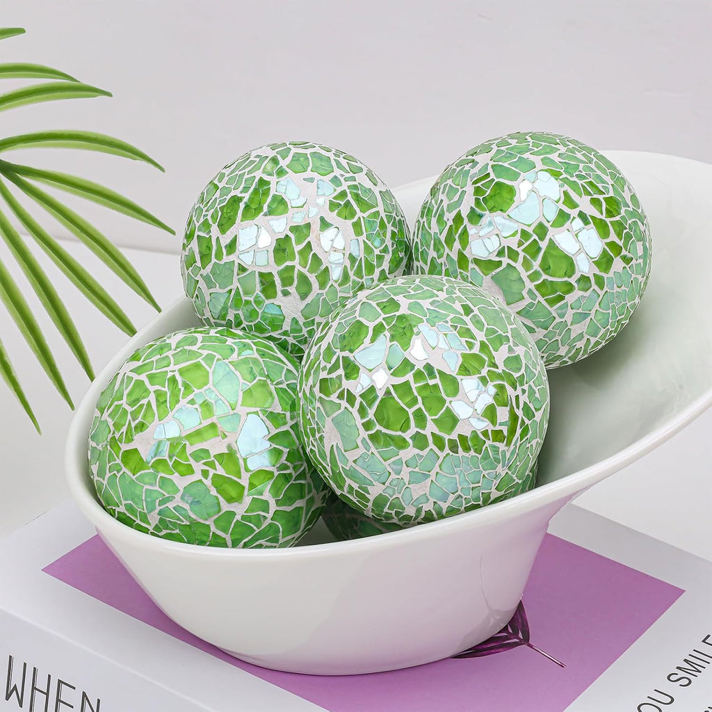 Decorative Balls for Bowls 2.6in Green Mosaic Balls Decor - Set of 3