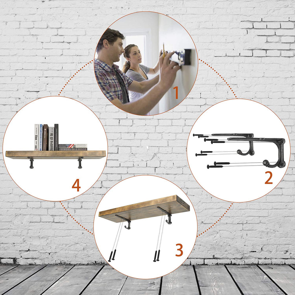 Floating Shelf Bracket 8 Inch, Cast Iron Shelf Brackets for Wall Shelving, Heavy Duty Shelf Bracket Supports
