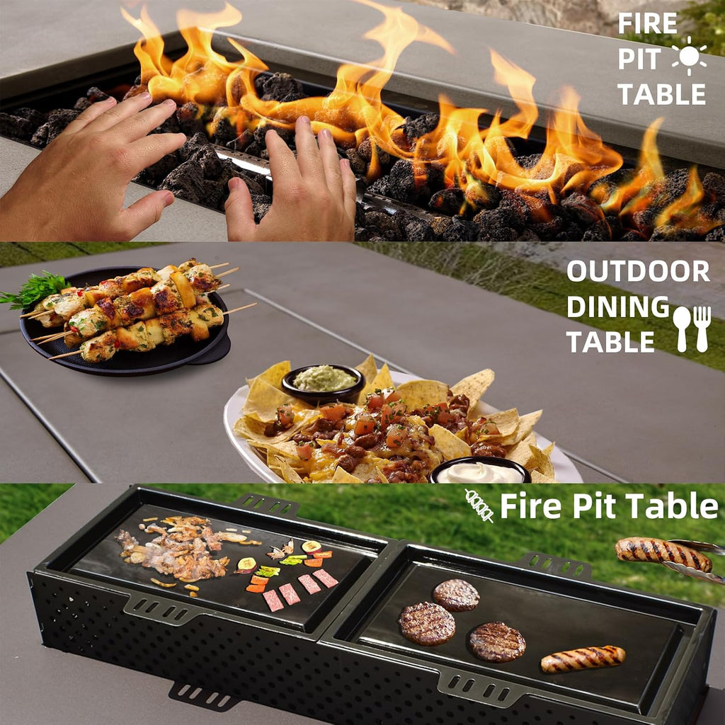 48in Natural Gas Fire Pit, Large Propane Fire Table with 10FT Gas Hose | 50,000 BTU Outdoor Fire table with Tank