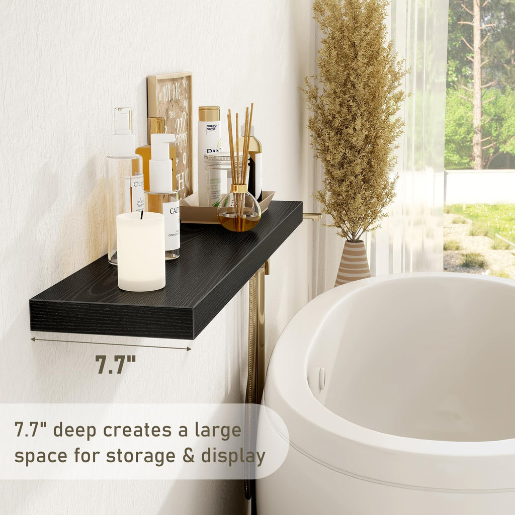 Black Floating Shelves 36 Inch Long, Rustic Farmhouse Bathroom Shelves Over Toliet, 36 x 8 Inch Floating Shelves for