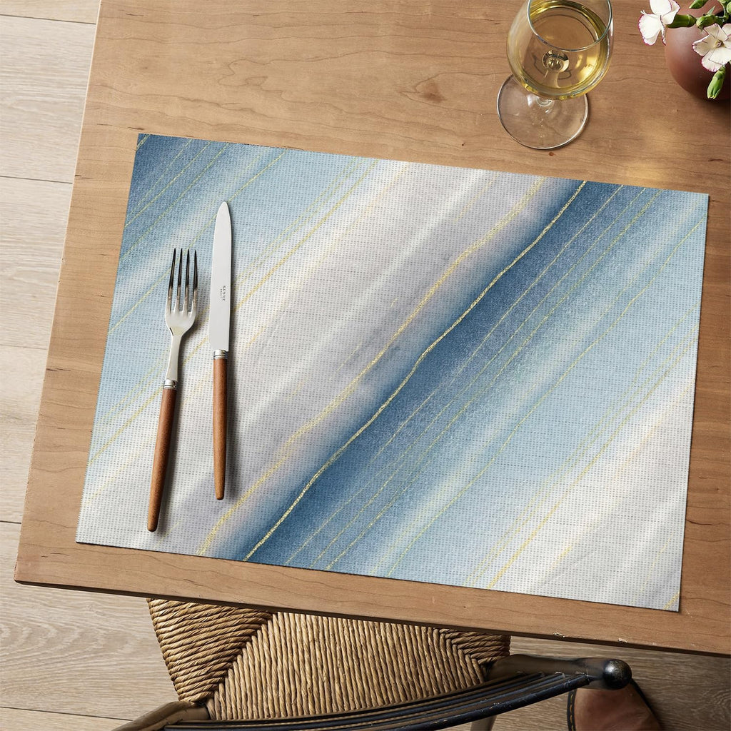 Boho Gradient Dusty Blue Vinyl Placemats, Heat Resistant Woven Plastic PVC Place Mats for Farmhouse Party - Set of 4