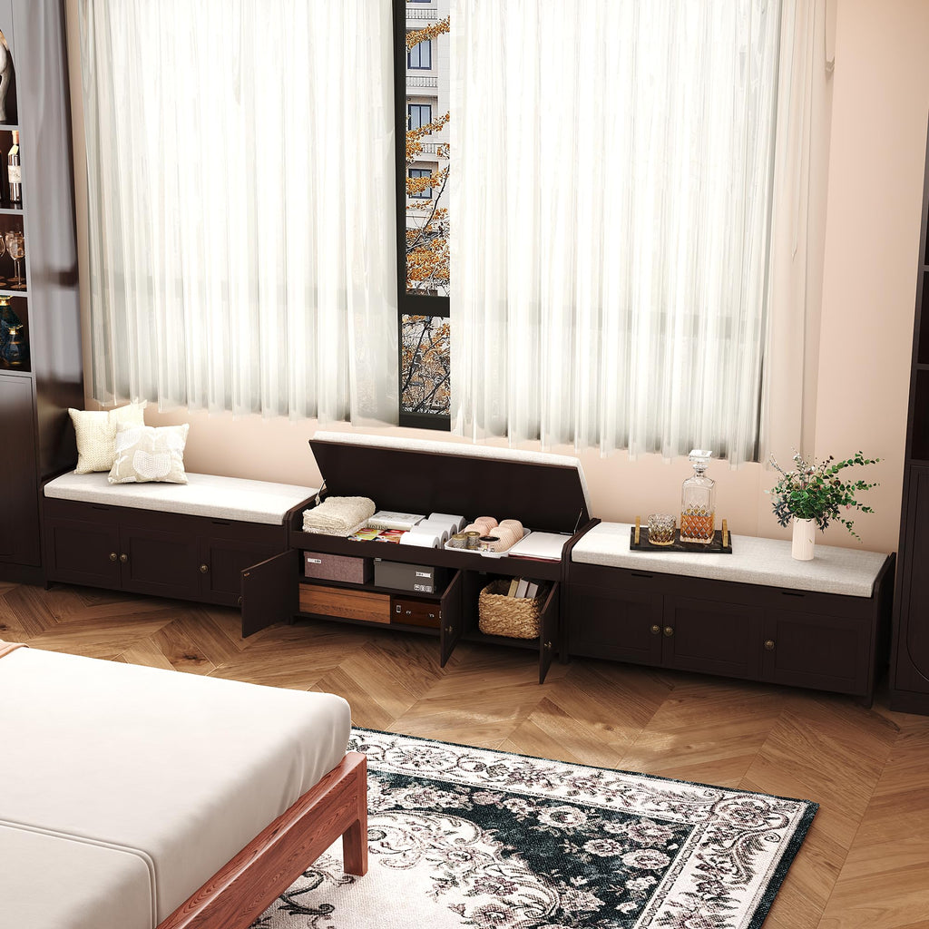 41.3" Shoe Bench with Lift Top Storage, Entryway Bench with Cushioned Seat, Wooden End of Bed Bench, Shoe Cabinet