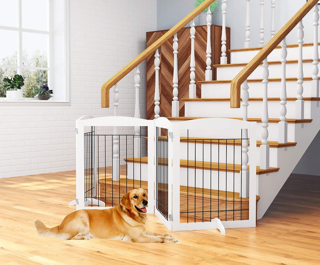 Extra Wide Dog gate for The House, Doorway, Stairs, Dog Fences Indoor, Freestanding Foldable Wooden Pet Gates