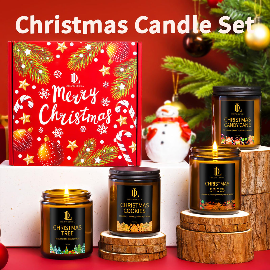 Christmas Candles Set Scented, 4Pack 28oz, Soy Wax
