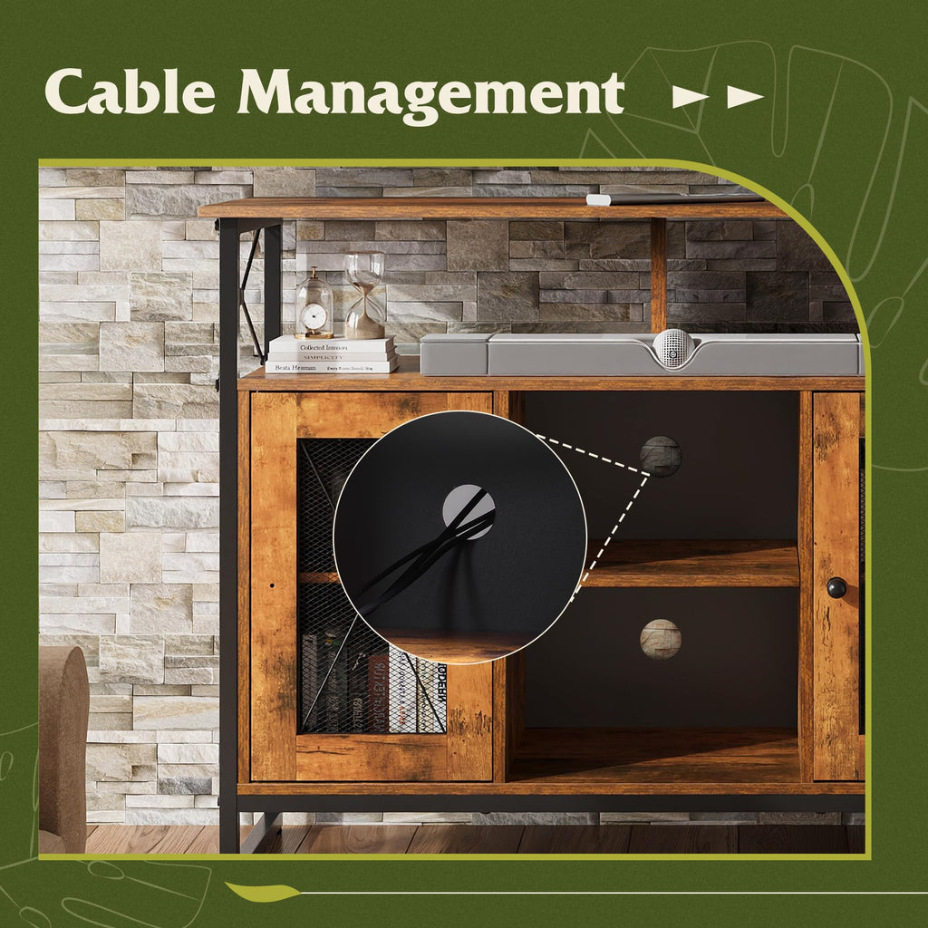 TV Stand for 43 Inch TV, Small Entertainment Center with Storage Cabinet & Adjustable Shelves, Farmhouse Industrial