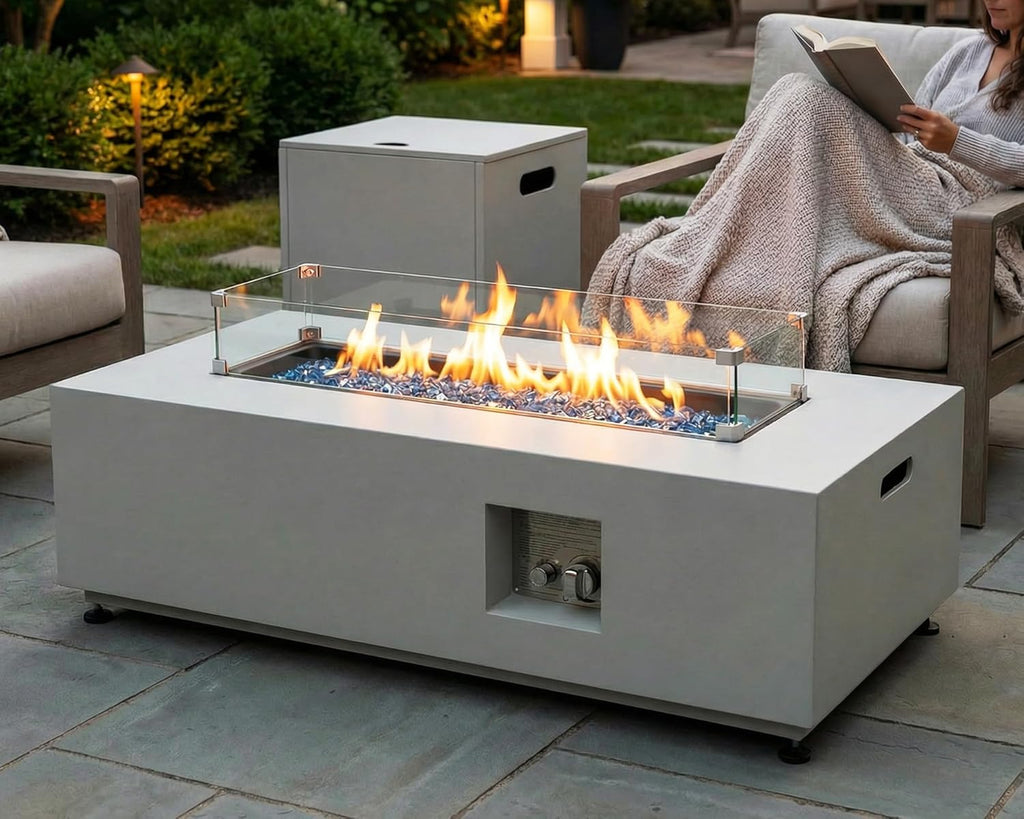 42" Outdoor Propane Fire Pit Table, 50,000 BTU Rectangle Natural Gas Firepit with Tank Table, No Assembly Low Profile Fire Table for Outside Patio & - Image 2