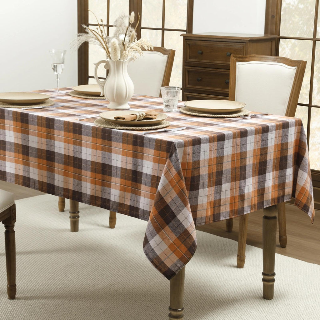 Fall Checkered Tablecloth Rectangle, 60 x 84 Inch, Brown