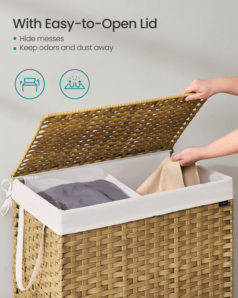 Laundry Hamper with Lid, 43.2Gal (160 L) Synthetic Rattan,Foldable