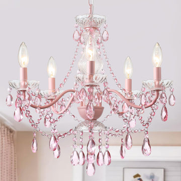 Modern Crystal Pink Chandelier, Not Acrylic Crystal, Pink Crystals Hanging Pendant Light for Girls Room, Ceiling