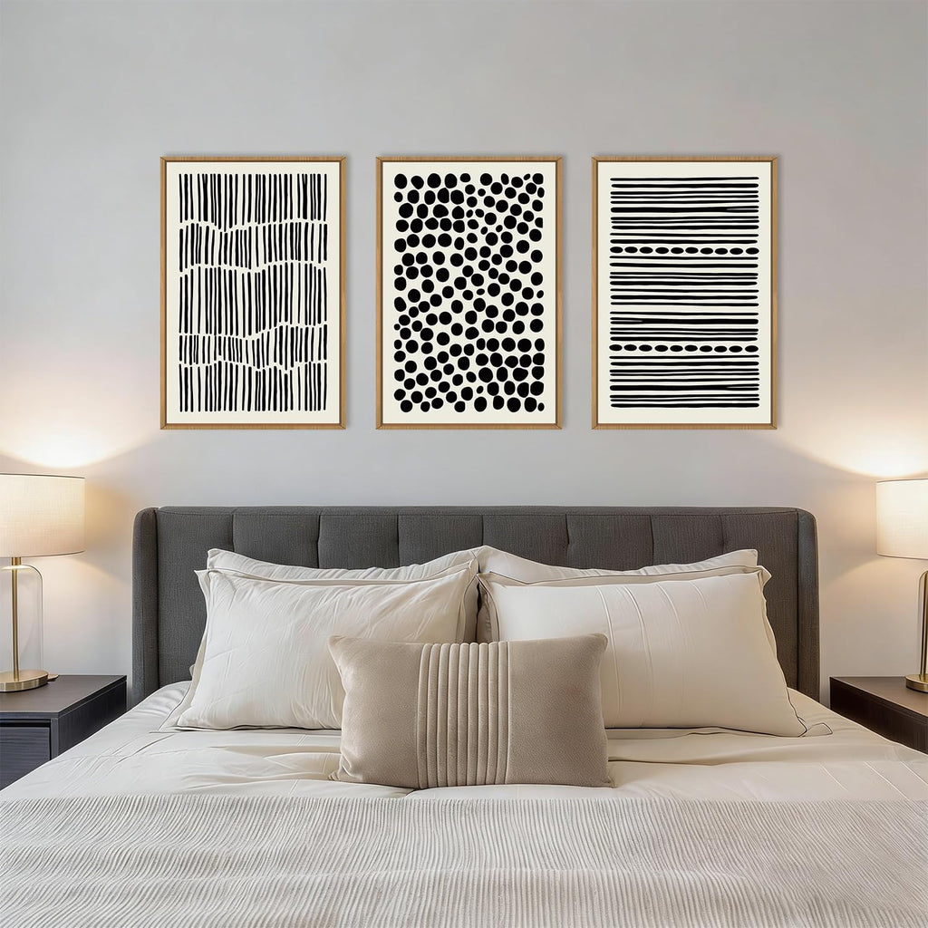 Abstract Black and White Framed Canvas Wall Art Set, Modern Geometric Wall Decor, Minimalist Line Art Prints, Neutral