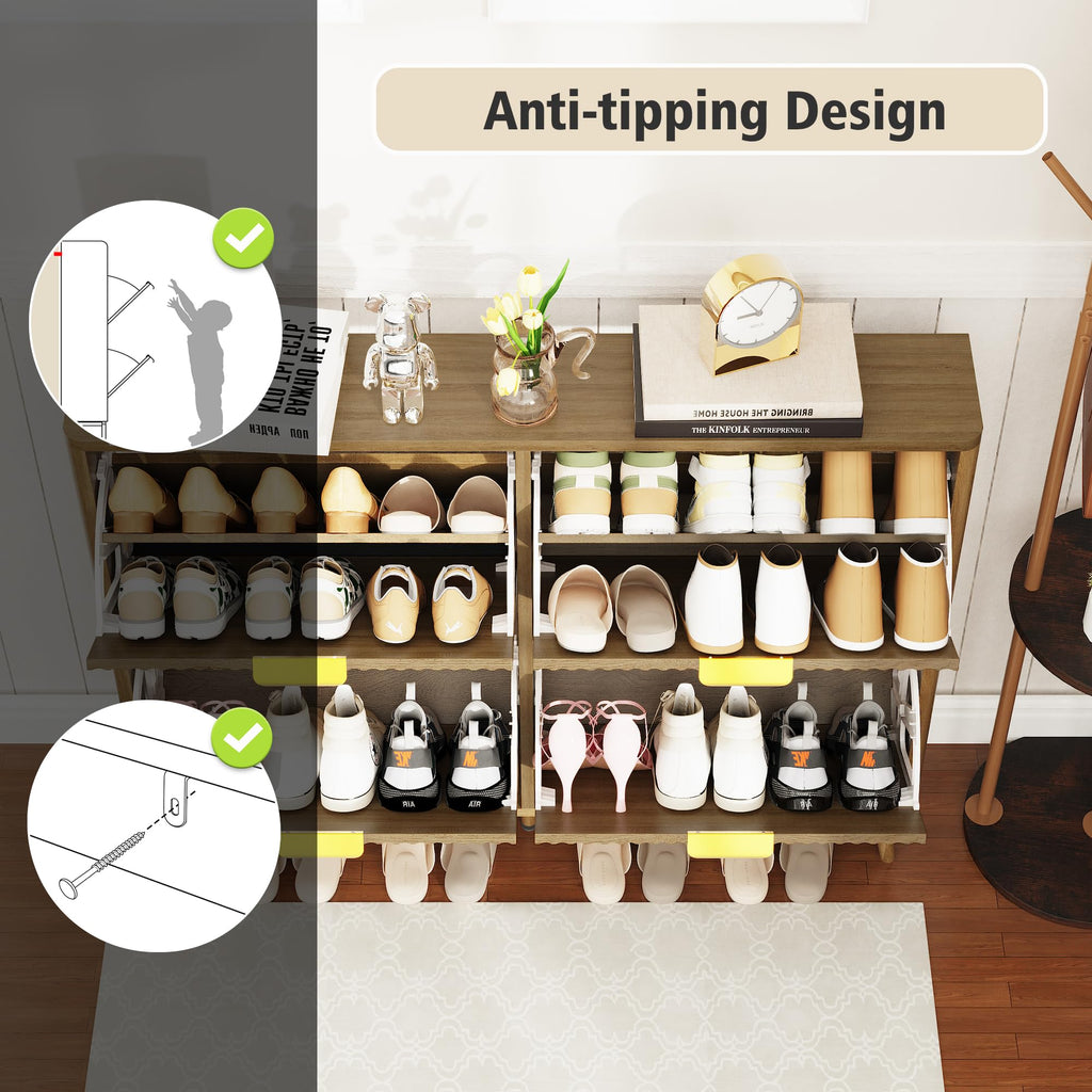 Narrow Shoe Storage Cabinet, Shoe Cabinet with 4 Flip Drawers, Freestanding Shoe Organizer with Legs, Slim Shoe Rack