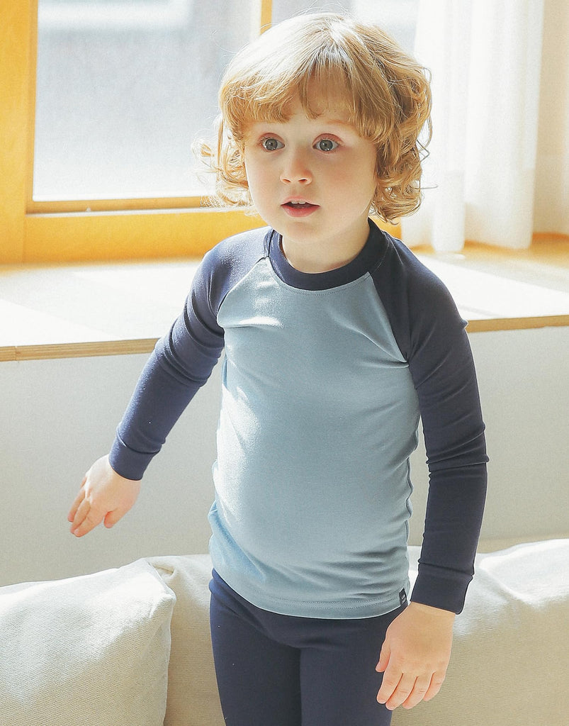 Kids Toddler Long Sleeve Modal Sleepwear Pajamas 2pcs Set Modalraglan Navy&Powderblue XL