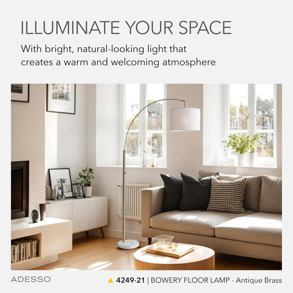 Floor Lamp, Marble & Off-White Linen, Adjustable, 73.5"