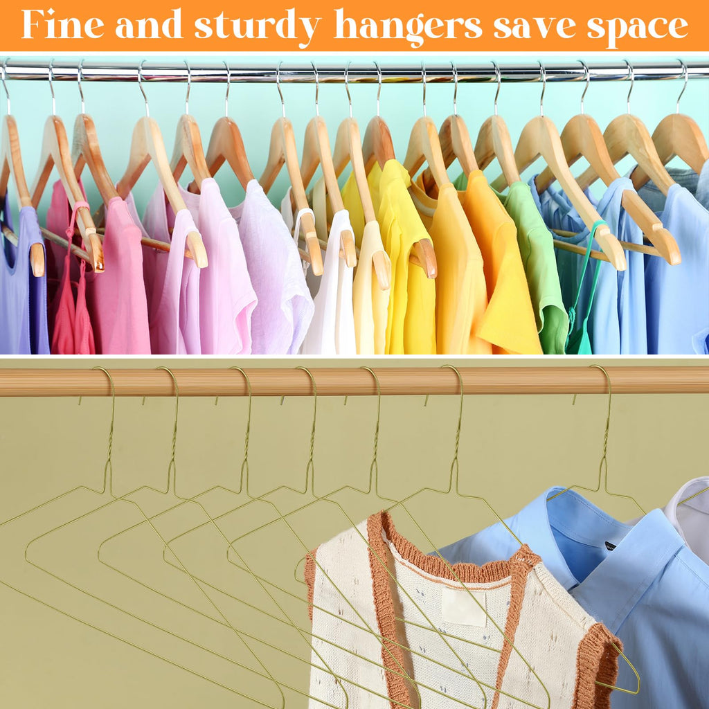 120 Pcs Wire Hangers Bulk Dry Cleaner Hangers, Gold