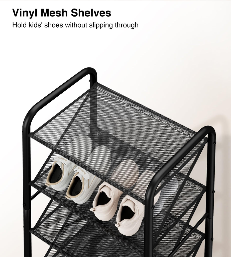 Double-Sided Narrow Shoe Rack with Lockable Wheels, 8-Tier 30 Pairs