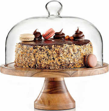 4-in-1 Cake Stand with Glass Dome, Cheese Board, Tray