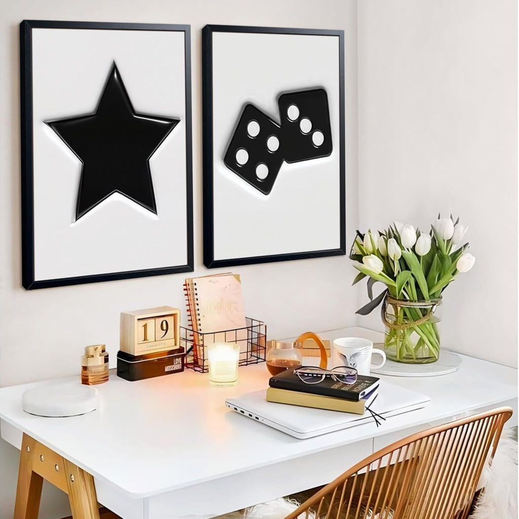 Black And White Wall Art Set of 3, Vintage Y2k Dice 8 Ball Canvas Prints Painting, Funky Lucky Preppy Posters