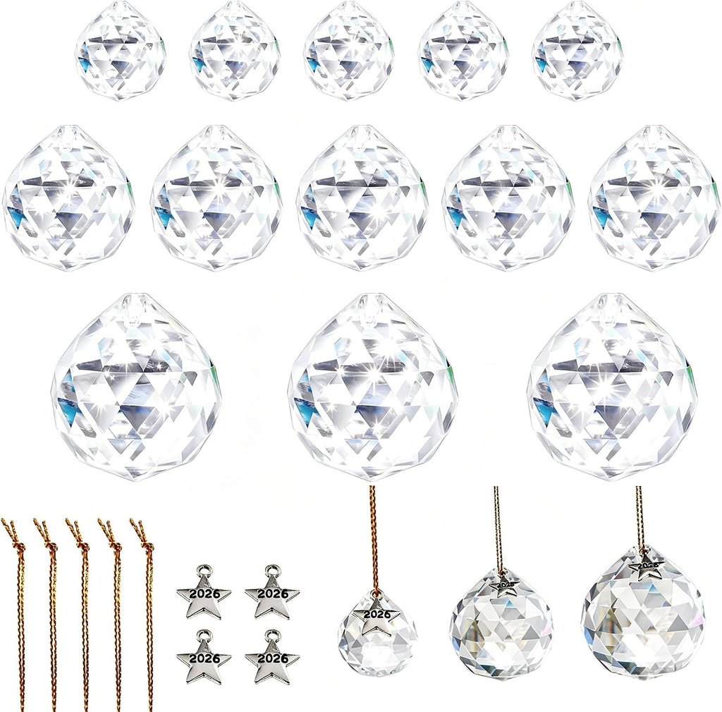 13pcs 2026 Crystal Ball Hanging Ornaments Chandelier Crystals - 20mm/30mm/40mm, Crystals for Suncatchers