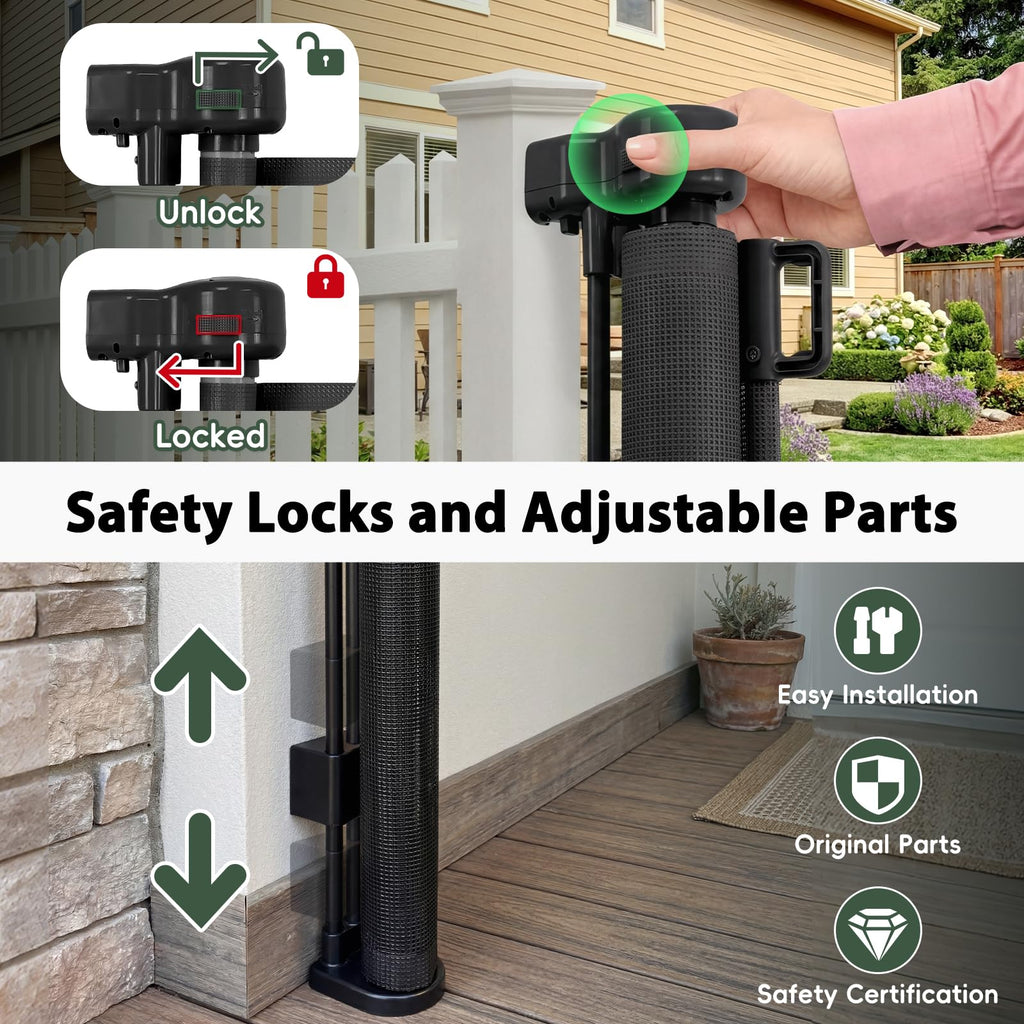 275" Retractable Baby Gates Extra Wide Driveway Gate Garage Fence, Black