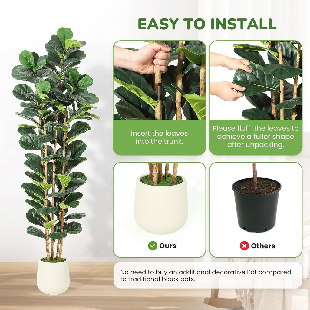 7 ft Faux Fiddle Leaf Fig Tree with White Pot