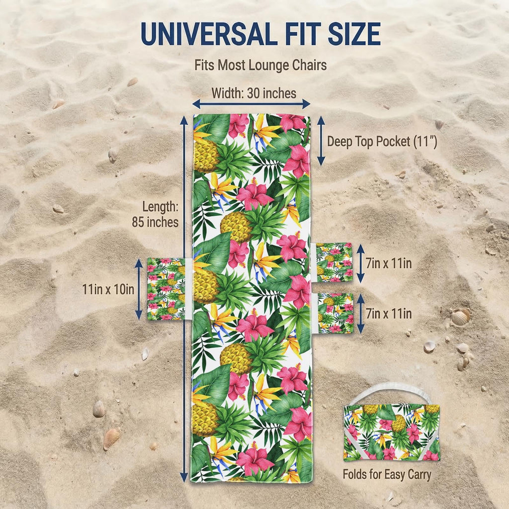 Lounge Chaise Towel Covers, Tropical Pineapple, 2 Pack, 85 X30In
