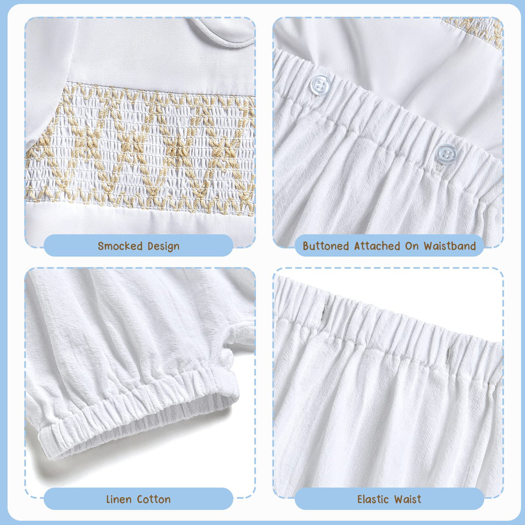 Baby Boy Smocked Outfit 2pc Back Button Baptism