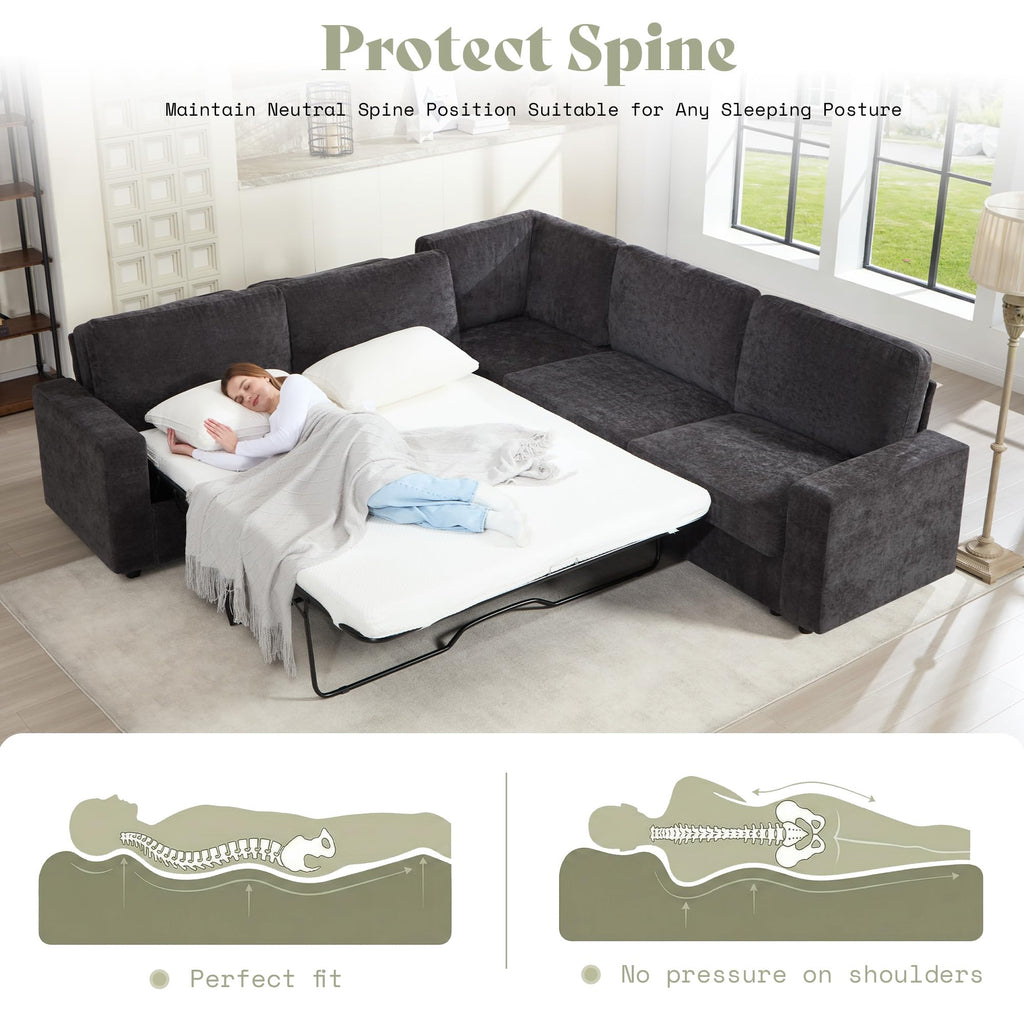 106" Sleeper Sofa, Sectional with Pull Out Bed with Storage, Gray