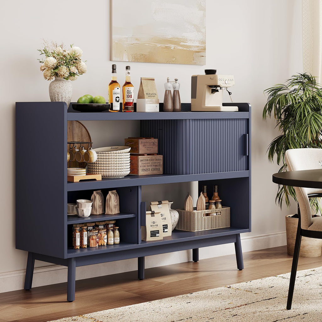 51.2" Sideboard Buffet Cabinet with Outlet & Sliding Door, Blue